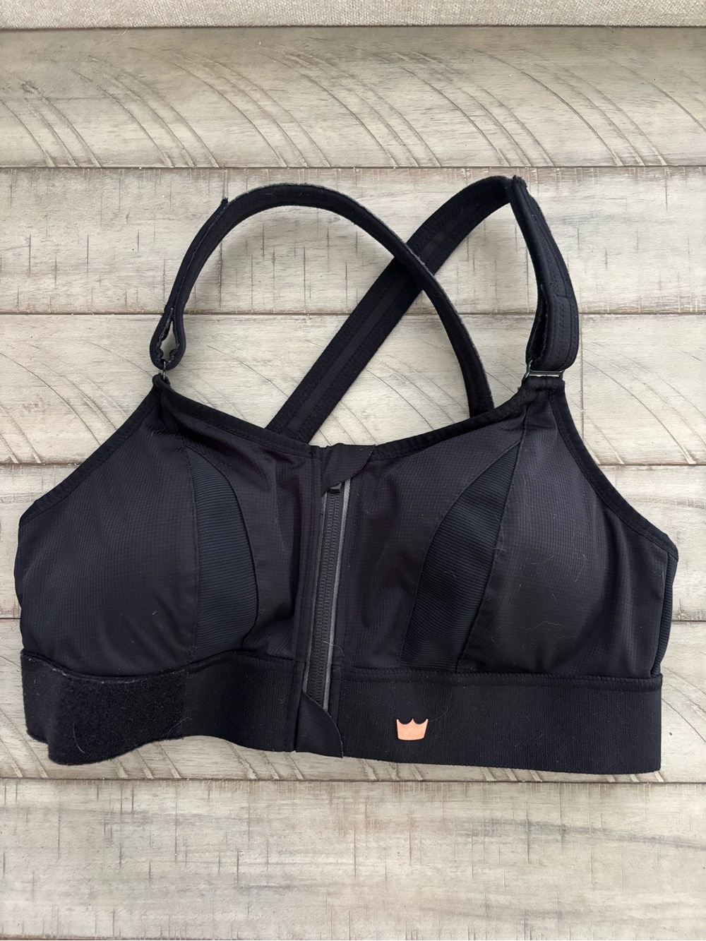 SHEFIT Black Front-Zip High Support Sports Bra Size Large